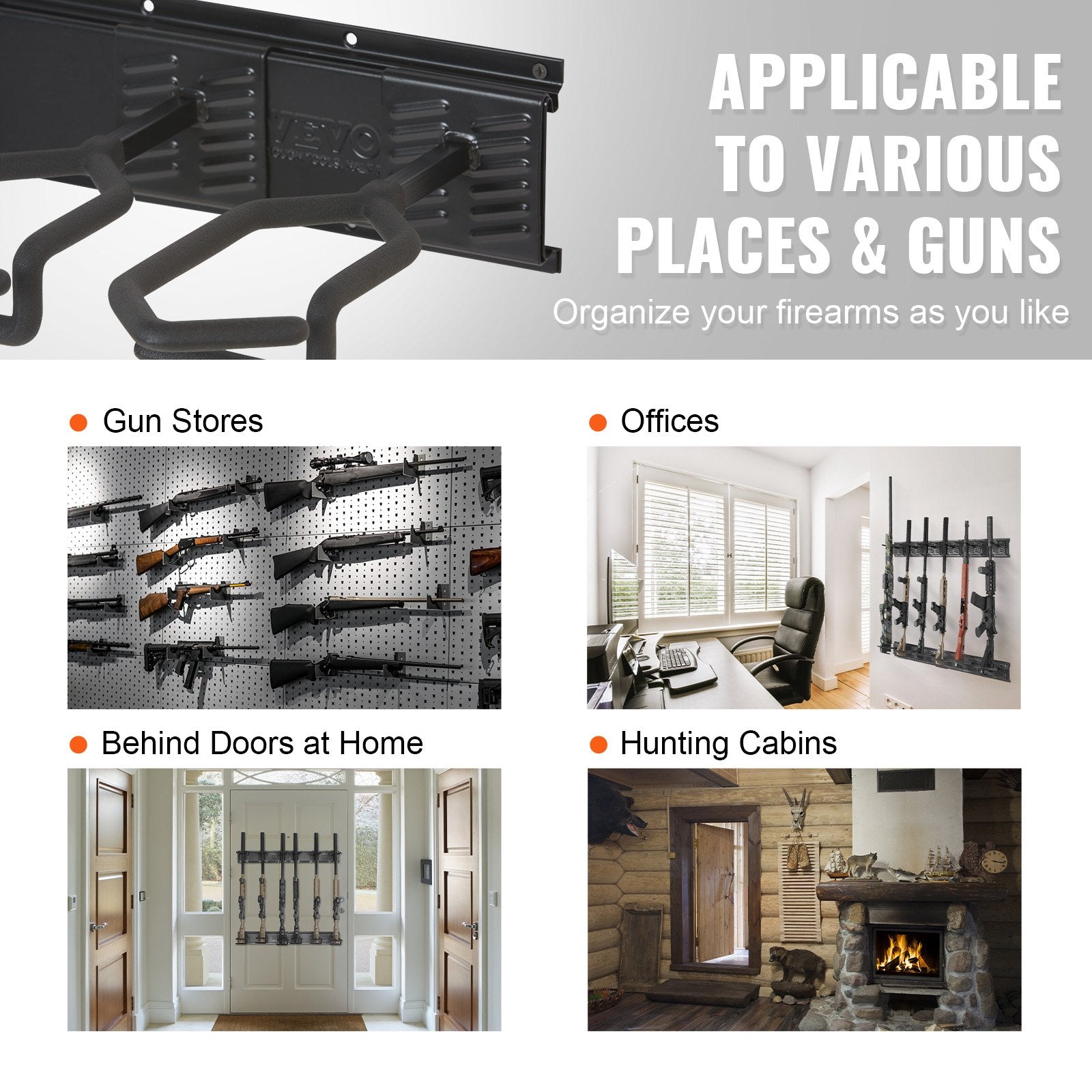 Heavy Duty Indoor Gun Rack Wall Mount, 6-Slot Vertical Rifle & Shotgun Display Stand, 180 lb Capacity, Metal with Soft Padding