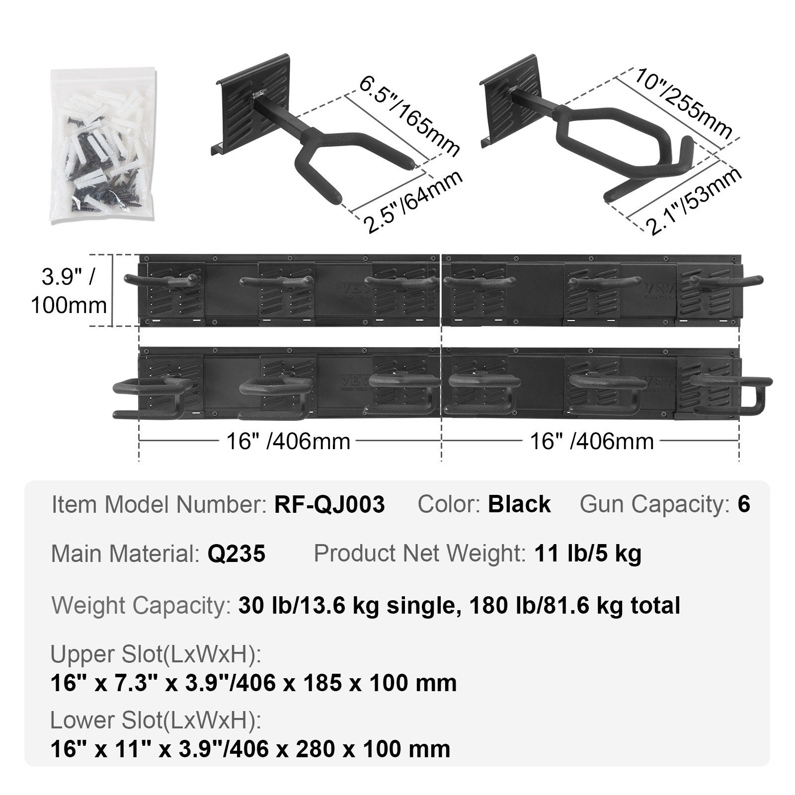 Heavy Duty Indoor Gun Rack Wall Mount, 6-Slot Vertical Rifle & Shotgun Display Stand, 180 lb Capacity, Metal with Soft Padding