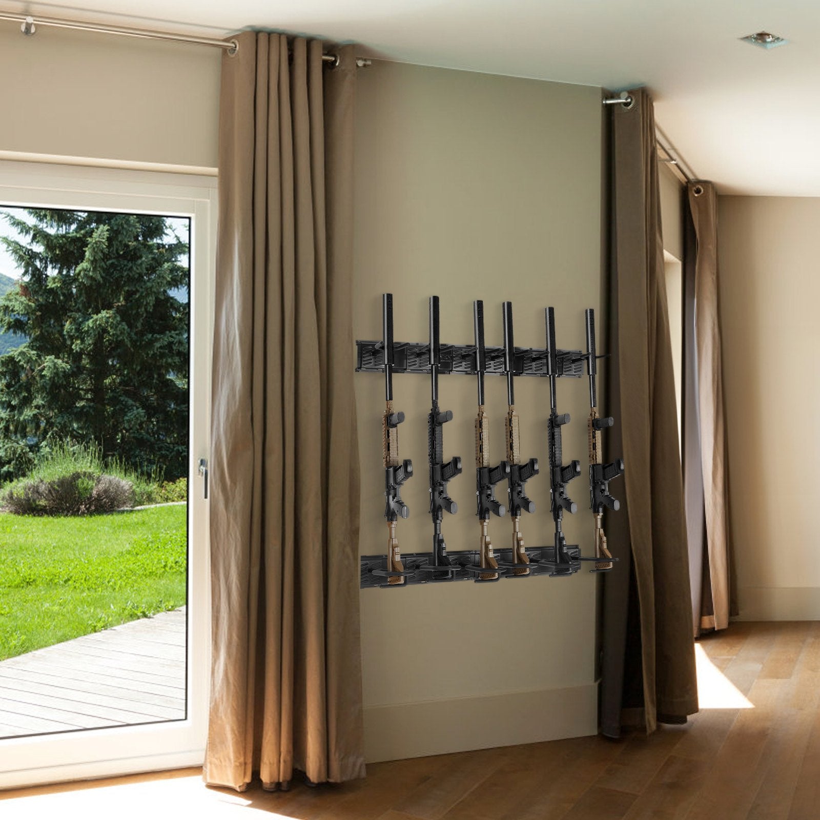 Heavy Duty Indoor Gun Rack Wall Mount, 6-Slot Vertical Rifle & Shotgun Display Stand, 180 lb Capacity, Metal with Soft Padding