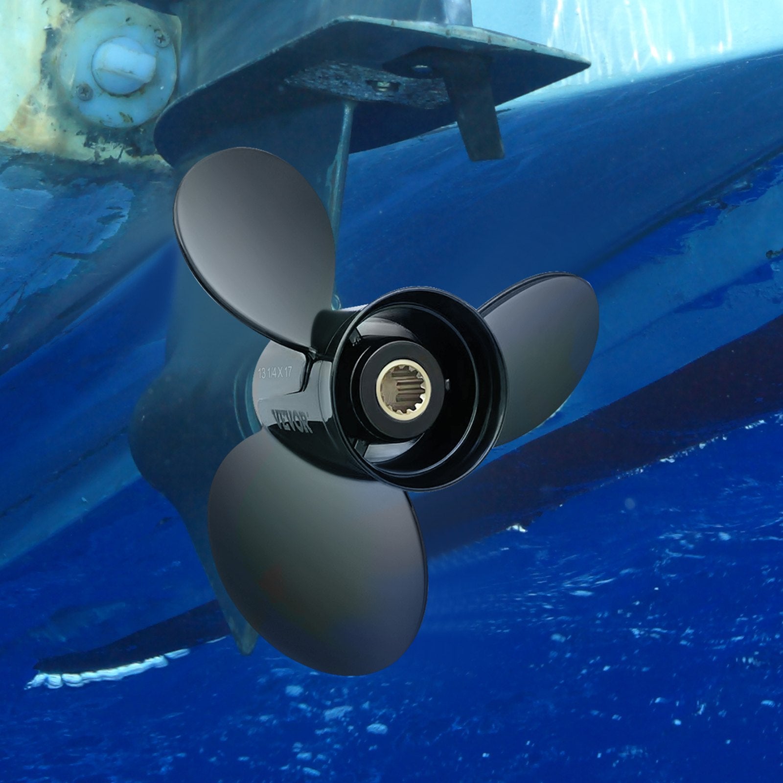 Durable 3-Blade Aluminum Outboard Propeller, 13 1/4" x 17" Pitch, Fits 40-140HP Evinrude 2-Stroke, OEM 765183, 13 Tooth Splines, Right-Hand Rotation