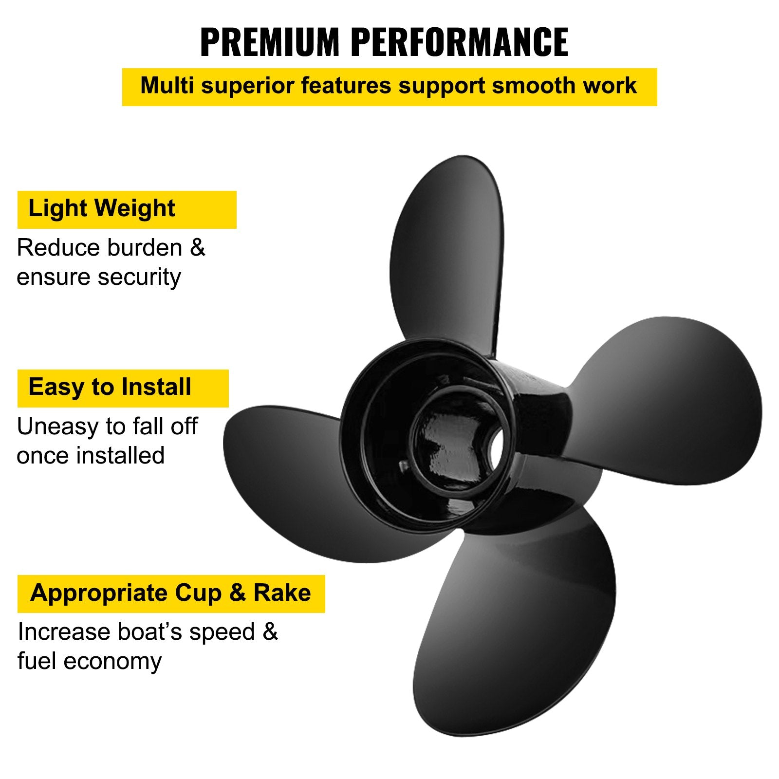 High-Performance 4-Blade Aluminum Boat Propeller, 14"x19", Fits 135-300HP Outboards & Stern Drives, OEM Replacement 48-8M0084495
