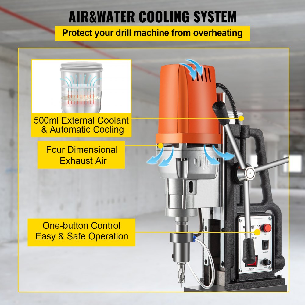 High-Power 1680W Magnetic Drill System with 850 RPM Speed and 2-Inch Boring Capacity Featuring Strong 2900 LBS Magnetic Hold