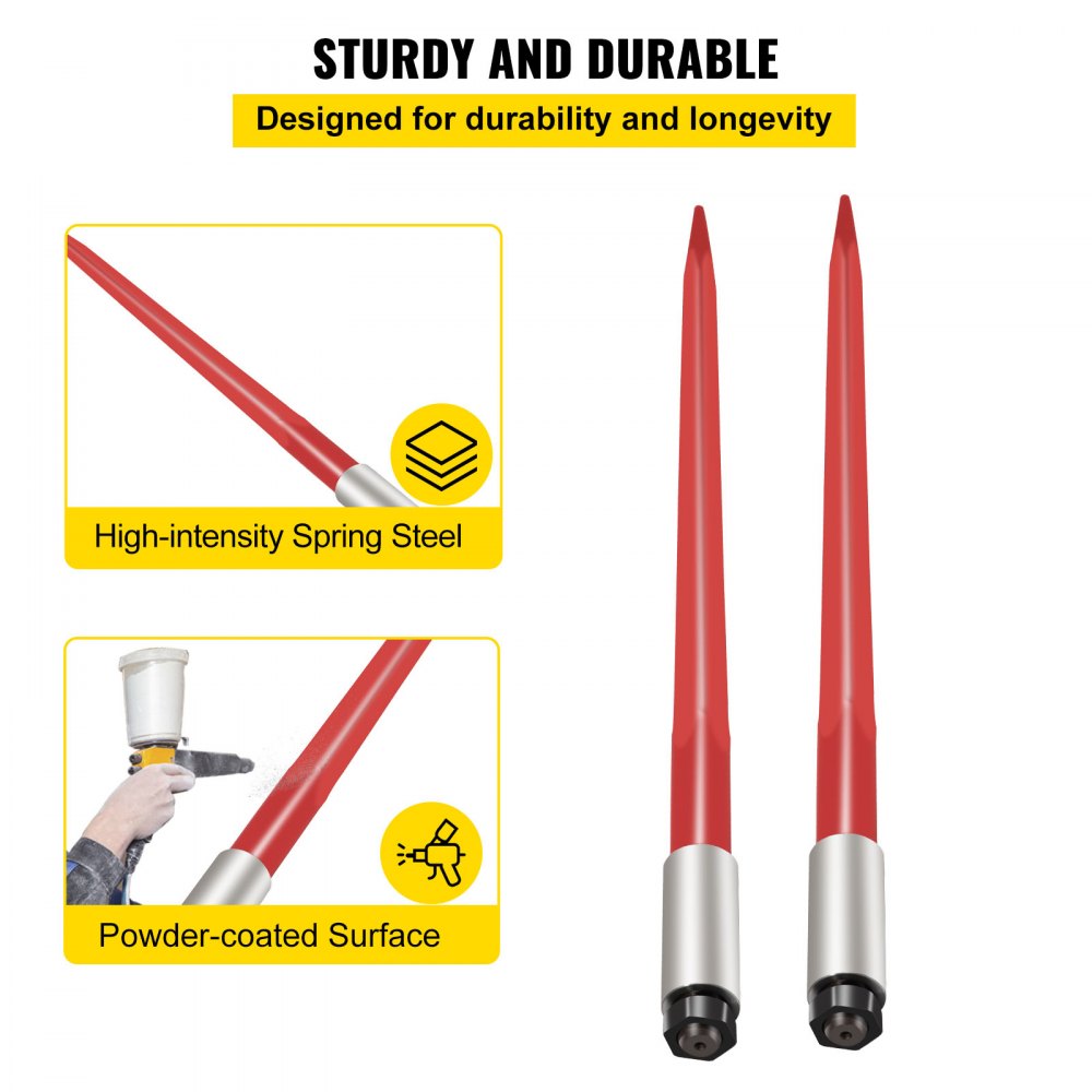 Vevor Hay Spears 2 Square 39" Hay Bale Spear 3000lbs 1 3/4" Wide Bale Fork/spike