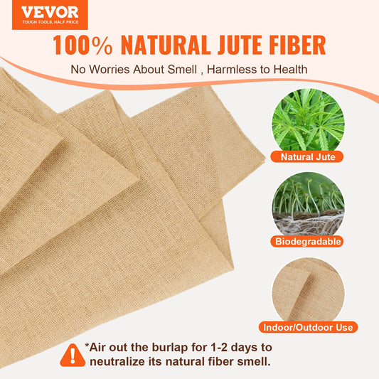 Natural Burlap Fabric Roll 14"x150ft for Crafting, Wedding Decor, Gardening, Winter Tree Cover, Eco-Friendly Jute Material