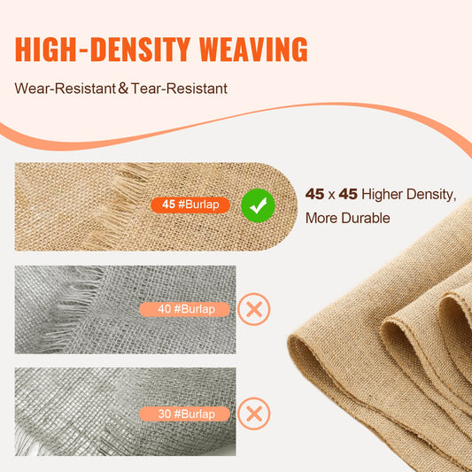 Natural Burlap Fabric Roll - 14"x30ft & 50x50 High Density Jute for Crafts, Garden, Wedding Decor, Tree Wrap & Winter Cover