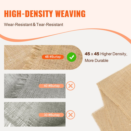 Natural Burlap Fabric Roll 40"x75' & 50"x50" High Density, Jute for Crafts, Wedding Decor, Gardening, Tree Wrap, Eco-friendly, Easy to Cut and Sew