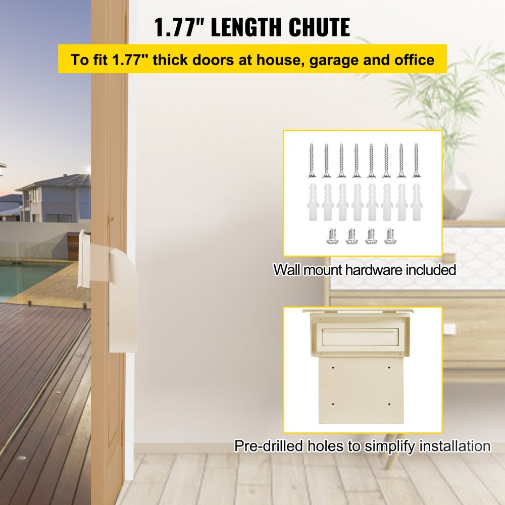 Secure Beige Drop Box for Doors with Through-The-Door Locking System, 11.8''x4.3''x14.2''