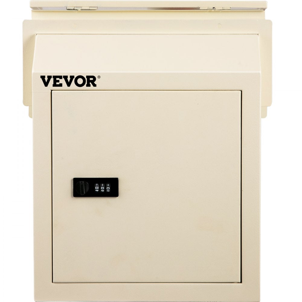 Secure Beige Drop Box for Doors with Through-The-Door Locking System, 11.8''x4.3''x14.2''
