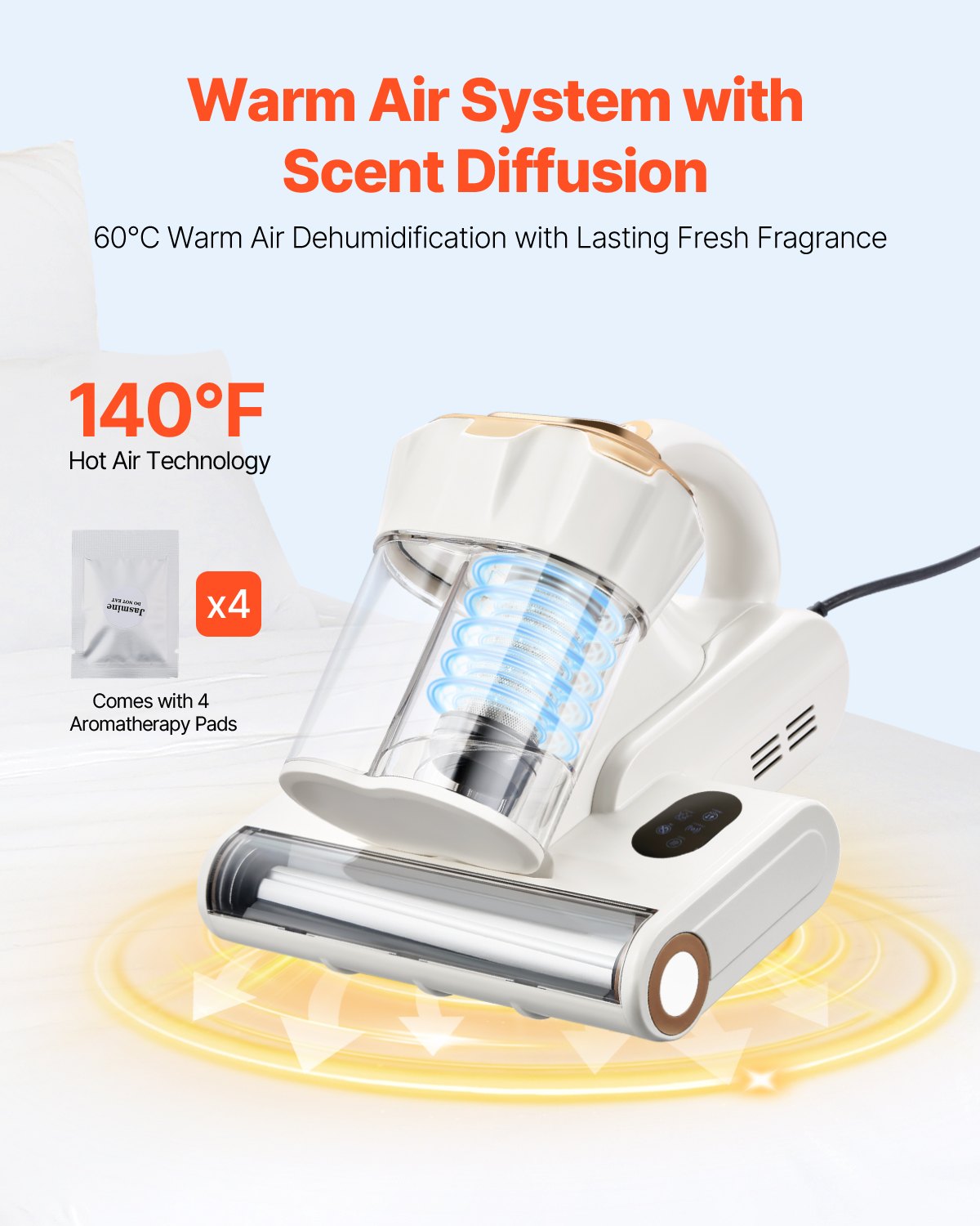 High-Power 550W Mattress Vacuum Cleaner with 18Kpa Suction, Dual Dust Bin, HEPA & Heating, Ultrasound & Cleaning Lights, Handheld for Bed & Sofa