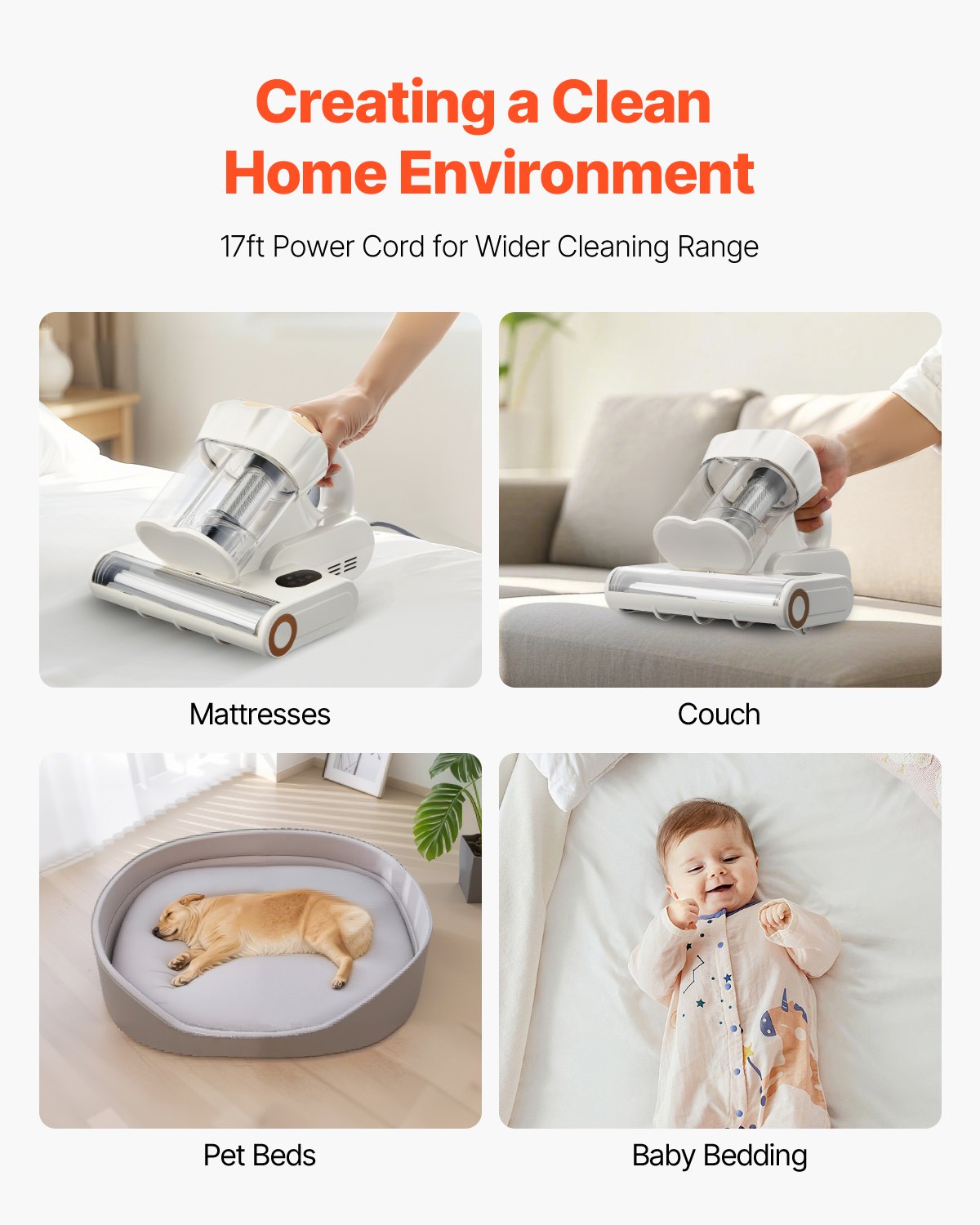 High-Power 550W Mattress Vacuum Cleaner with 18Kpa Suction, Dual Dust Bin, HEPA & Heating, Ultrasound & Cleaning Lights, Handheld for Bed & Sofa