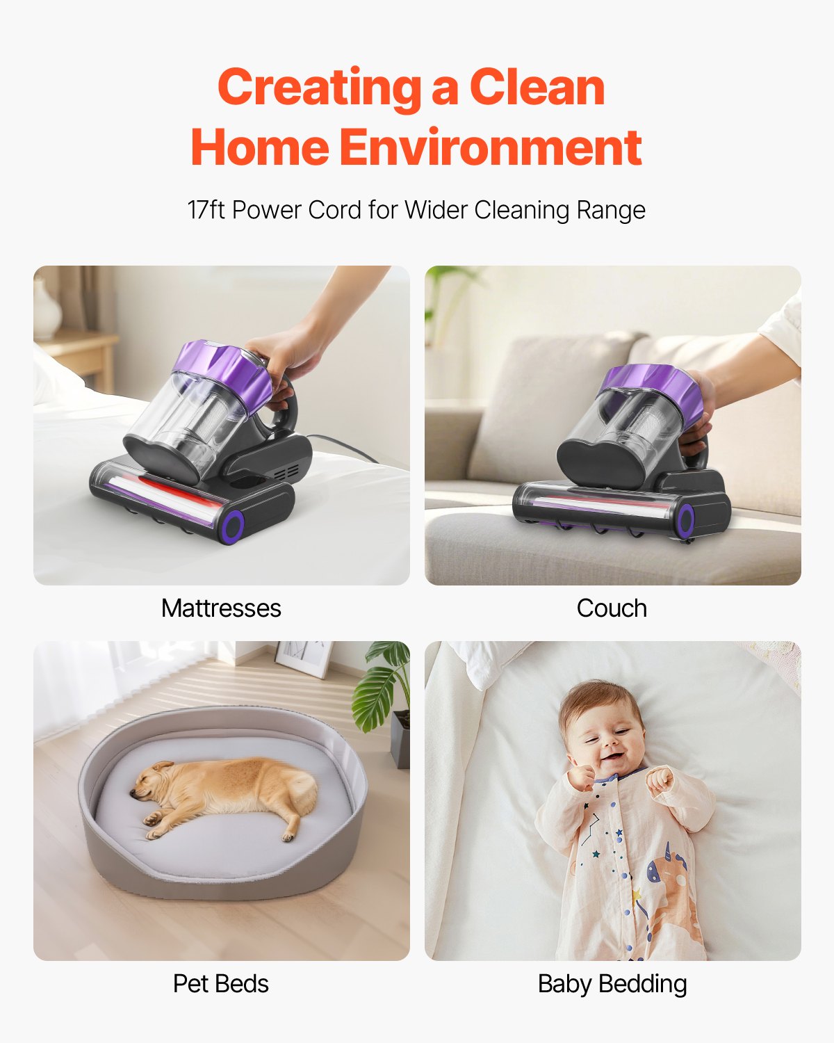 Powerful 550W Mattress Vacuum Cleaner with 18Kpa Suction, HEPA Filter, Heating, Ultrasound & LED for Bed, Sofa, Deep Cleaning