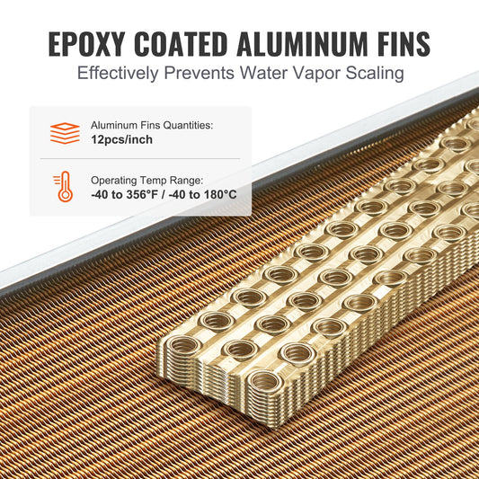 High-Efficiency 16"x16" Water-to-Air Heat Exchanger with 3-Row Copper Ports & 193 Aluminum Fins for Wood Furnaces & HVAC Systems