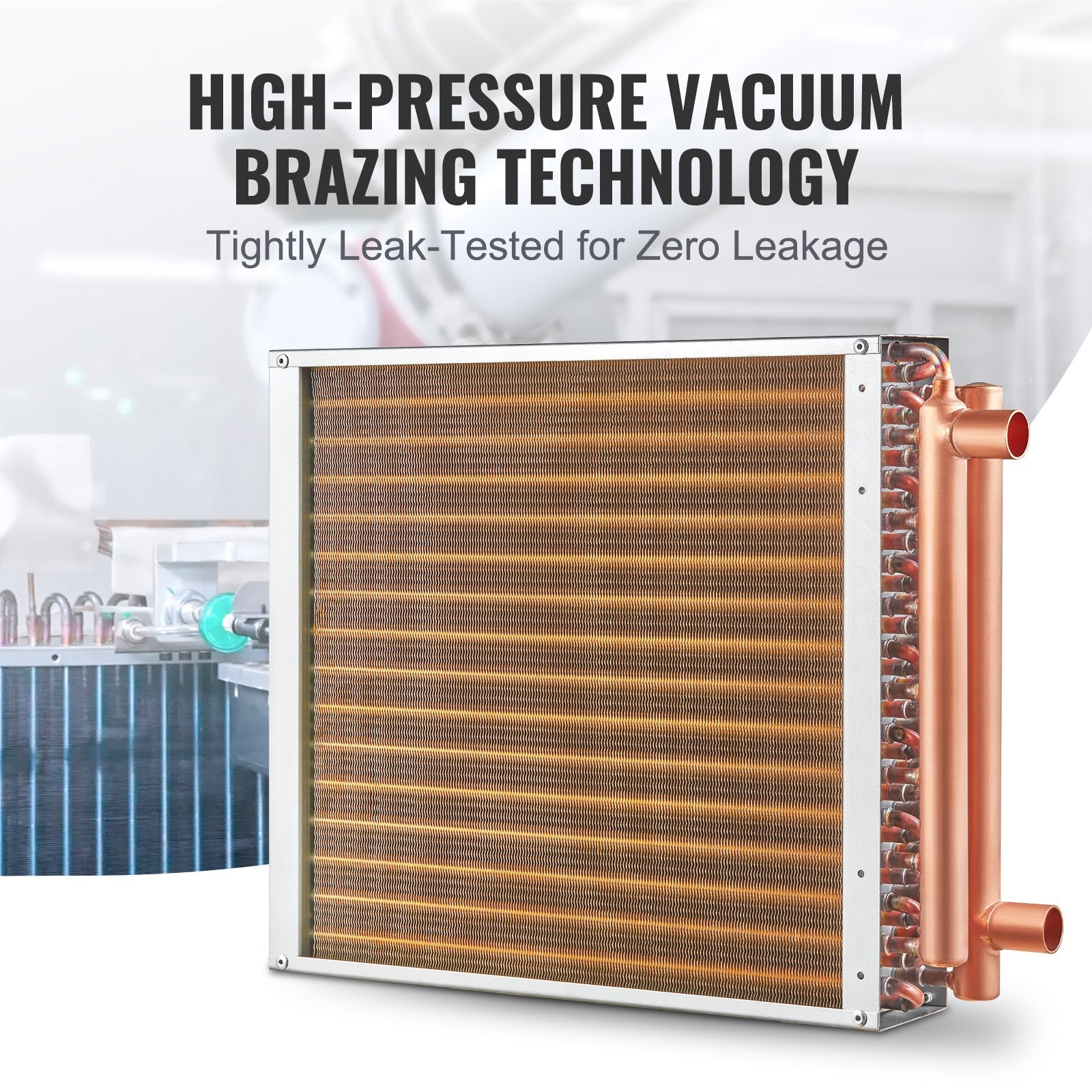 High-Efficiency 16"x16" Water-to-Air Heat Exchanger with 3-Row Copper Ports & 193 Aluminum Fins for Wood Furnaces & HVAC Systems