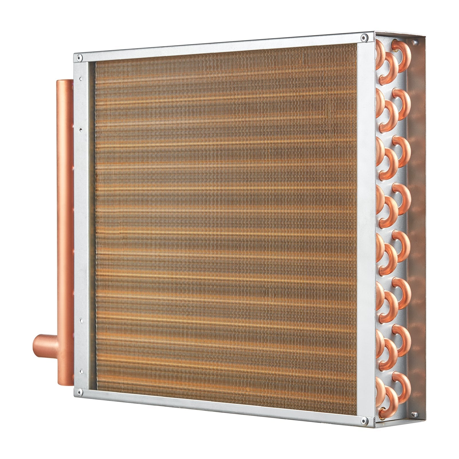 High-Efficiency 16"x16" Water-to-Air Heat Exchanger with 3-Row Copper Ports & 193 Aluminum Fins for Wood Furnaces & HVAC Systems