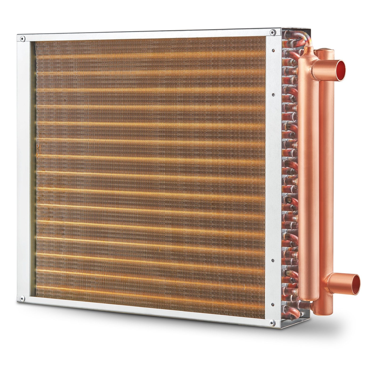 High-Efficiency 16"x16" Water-to-Air Heat Exchanger with 3-Row Copper Ports & 193 Aluminum Fins for Wood Furnaces & HVAC Systems