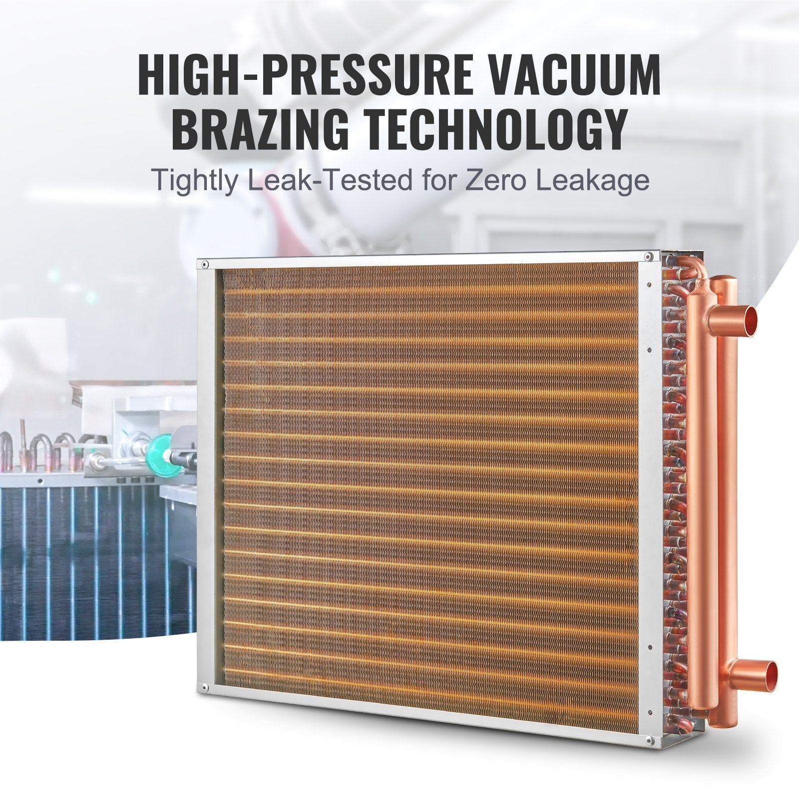 High-Efficiency 18"x20" Water to Air Heat Exchanger with 3-Row Copper Ports and 242 Aluminum Fins for Wood Furnaces, HVAC Systems, Residential Cooling