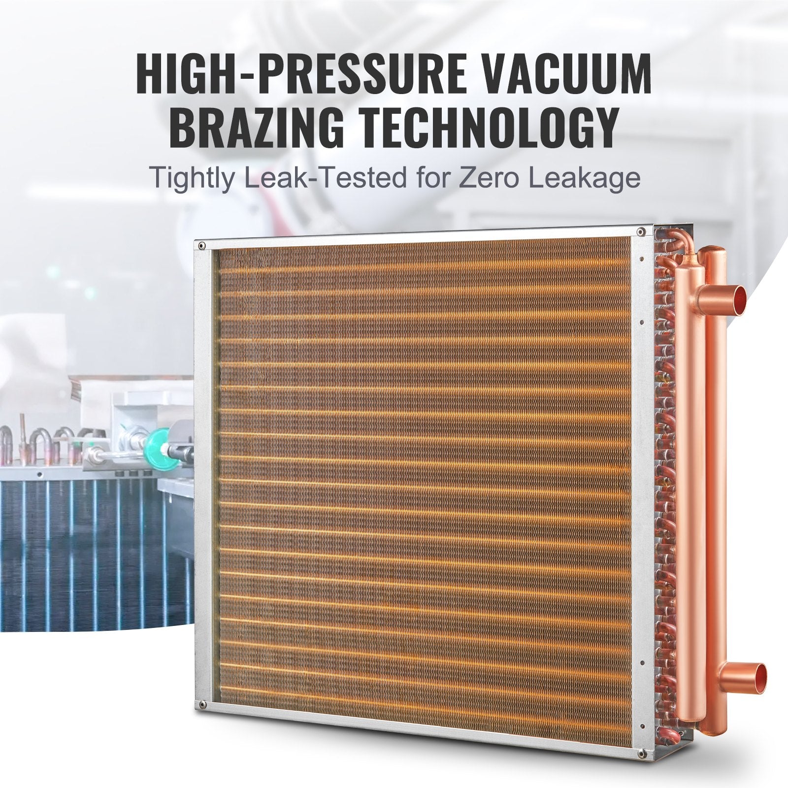 20"x 20" Copper Water to Air Heat Exchanger for Wood Furnaces - 3-Row Tubes, 242 Aluminum Fins, High Efficiency, Residential HVAC