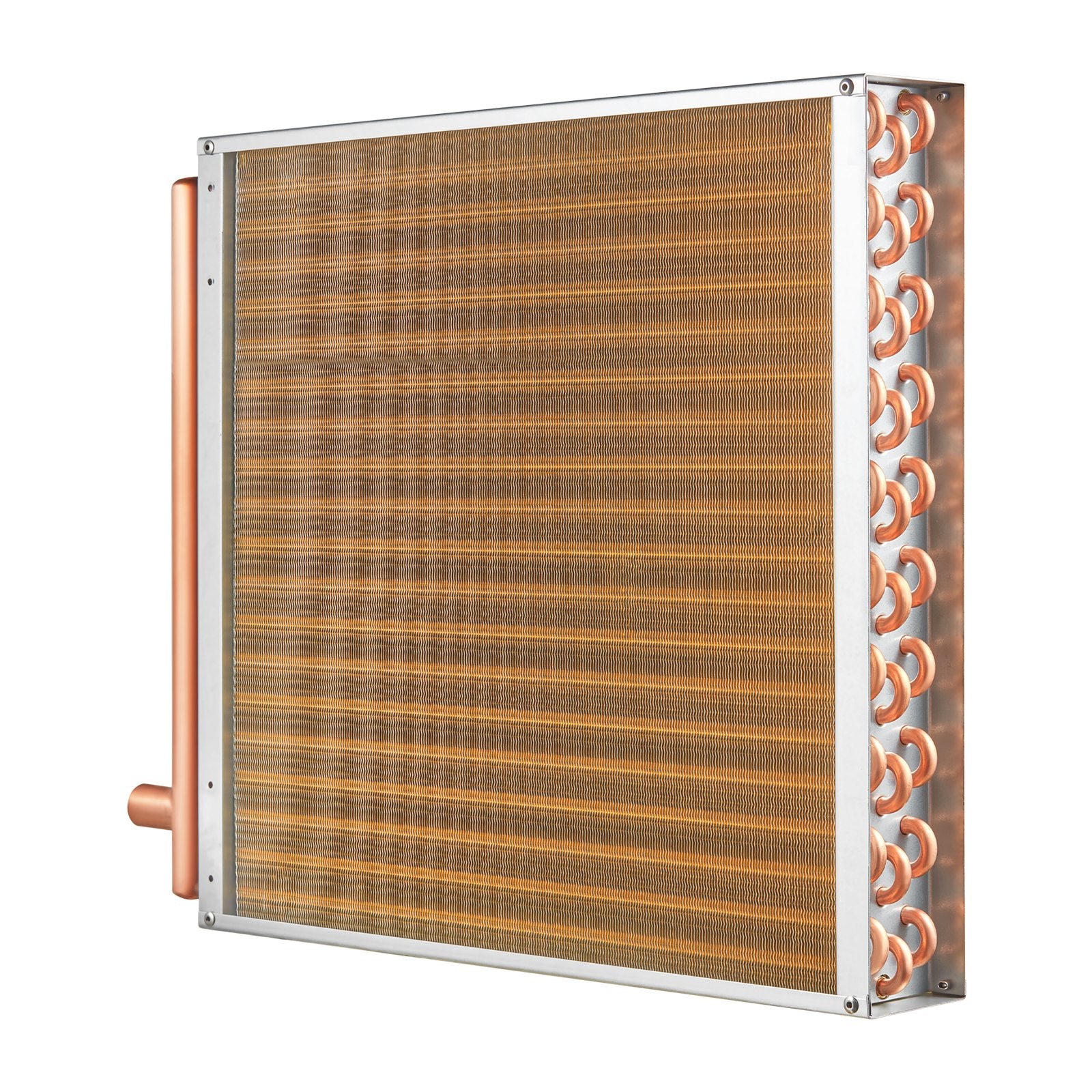 20"x 20" Copper Water to Air Heat Exchanger for Wood Furnaces - 3-Row Tubes, 242 Aluminum Fins, High Efficiency, Residential HVAC