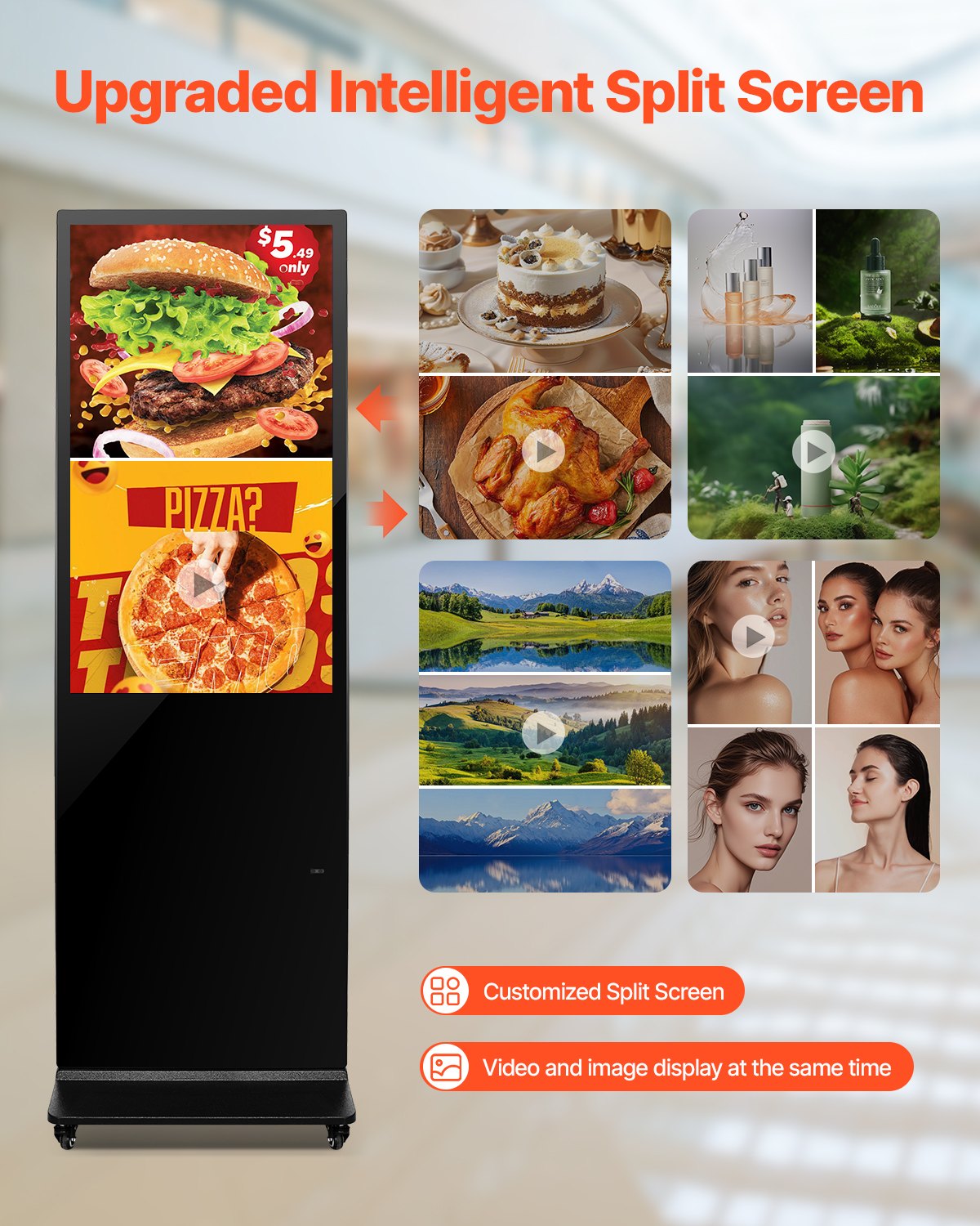 43 Inch Indoor Touchscreen Digital Kiosk with 2K UHD LCD, 2GB RAM, 32GB ROM, WiFi HDMI/USB Input, Infrared Touch, Wide Viewing Angle