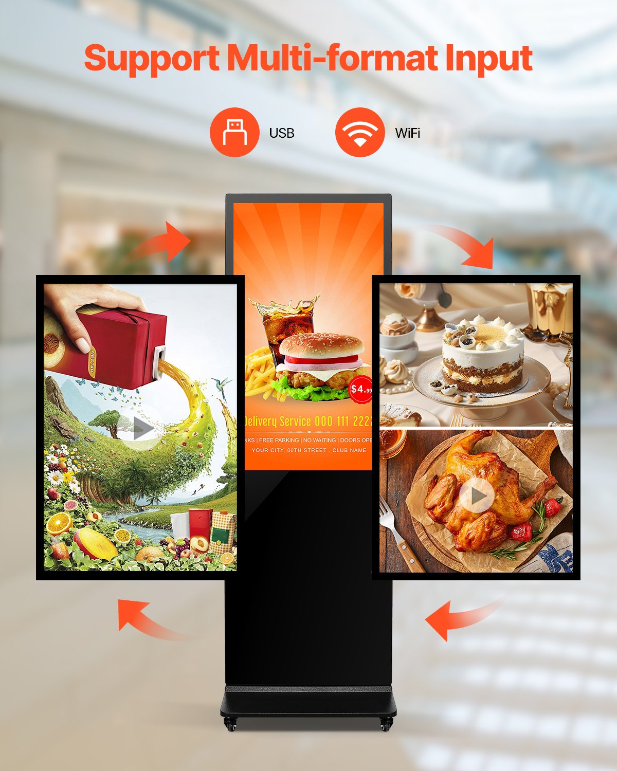 43 Inch Indoor Touchscreen Digital Kiosk with 2K UHD LCD, 2GB RAM, 32GB ROM, WiFi HDMI/USB Input, Infrared Touch, Wide Viewing Angle