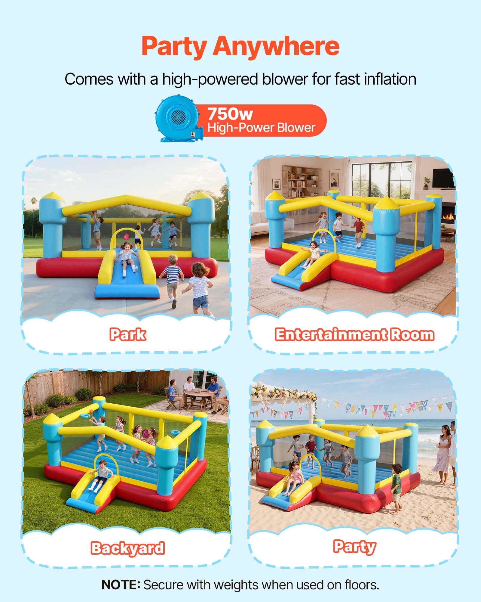 Inflatable Bouncy Castle for Kids with Slide, Basketball Hoop & Target Game - Durable Jump House, 14.7 x 13.8 x 6.8 ft, Ages 3-8, Holds 3-4