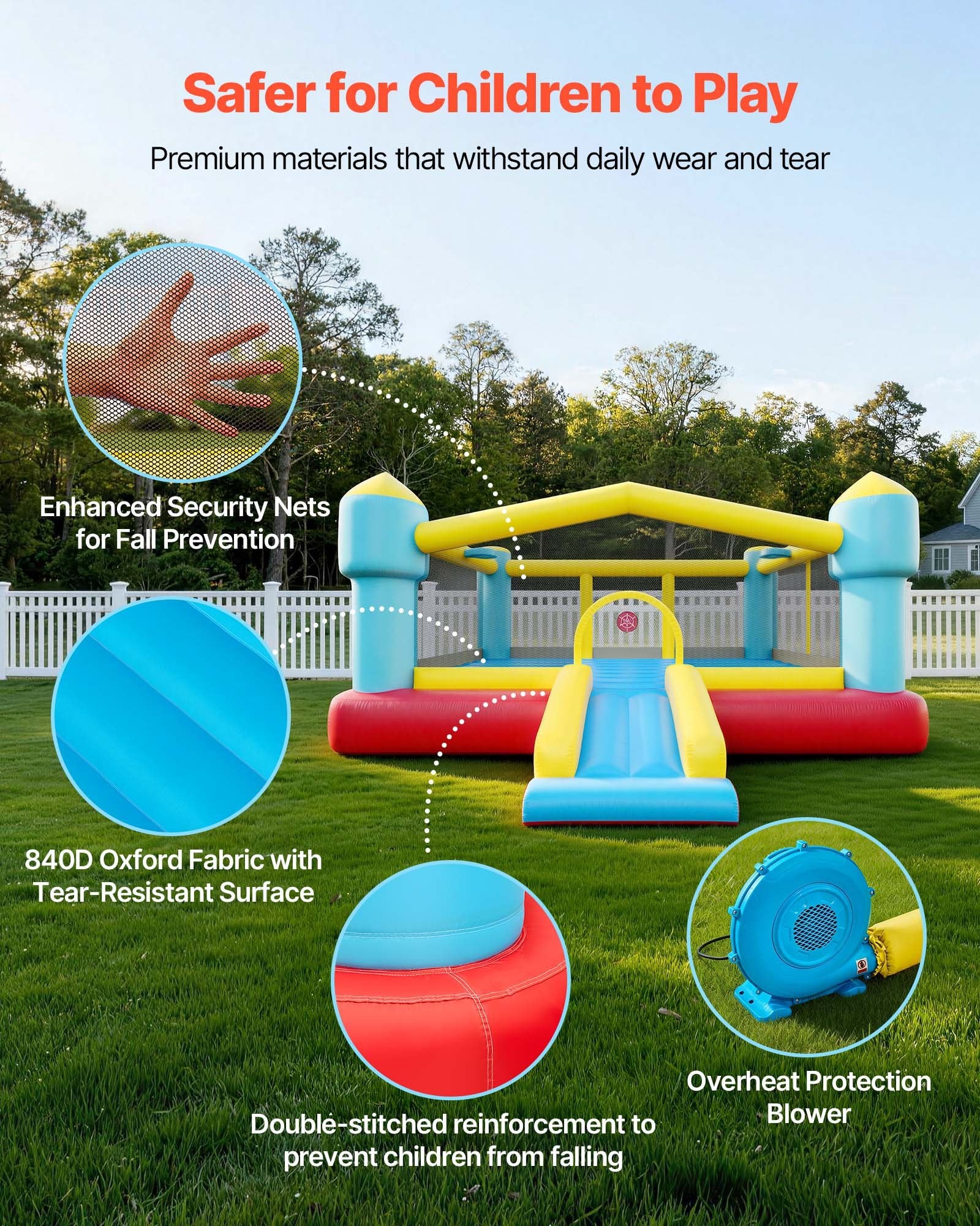 Inflatable Bouncy Castle for Kids with Slide, Basketball Hoop & Target Game - Durable Jump House, 14.7 x 13.8 x 6.8 ft, Ages 3-8, Holds 3-4