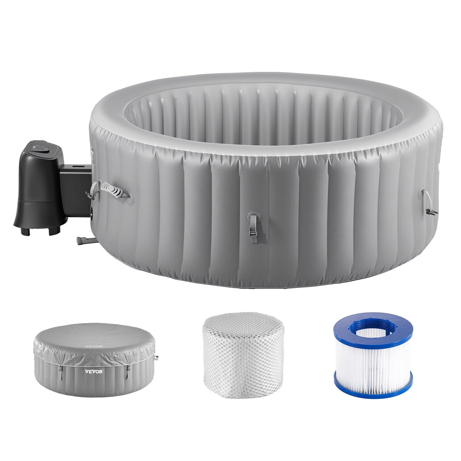 Portable Inflatable Hot Tub Spa for 2-4 People with 110 Jets, Multi-Function Control, Cover & Mat, Energy Efficient, 211 Gal Capacity, Gray