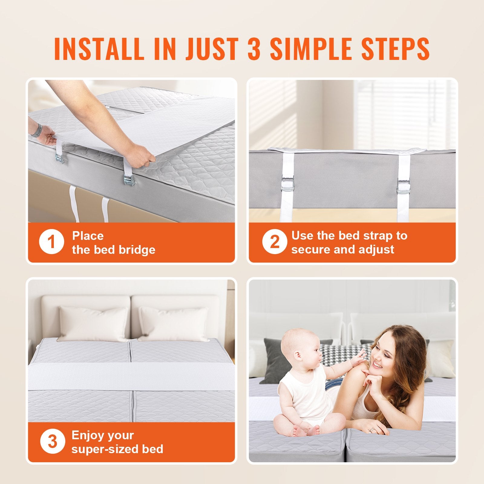 King Bed Bridge Converter Kit - Split King Gap Filler with Heavy Duty Strap, Memory Foam for Adjustable Mattress Connector