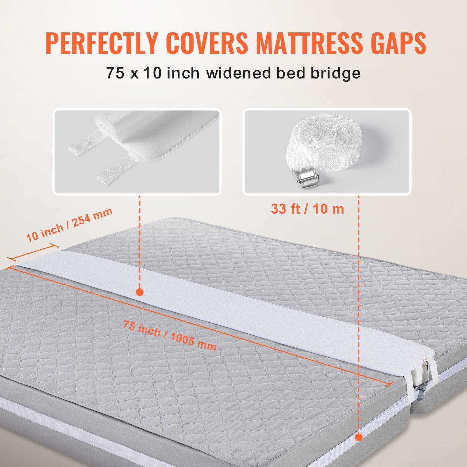 King Bed Bridge Converter Kit - Adjustable Split King Gap Filler with Heavy Duty Strap, Memory Foam Mattress Connector, Easy Setup