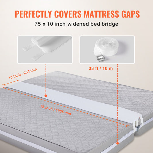 King Bed Bridge Converter Kit - Adjustable Split King Gap Filler with Heavy Duty Strap, Memory Foam Mattress Connector, Easy Setup