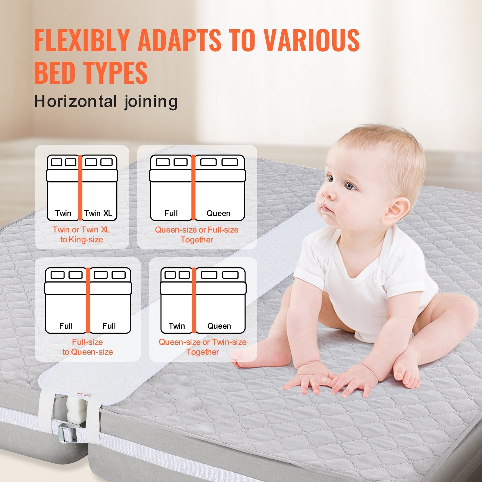 King Bed Bridge Converter Kit - Adjustable Split King Gap Filler with Heavy Duty Strap, Memory Foam Mattress Connector, Easy Setup