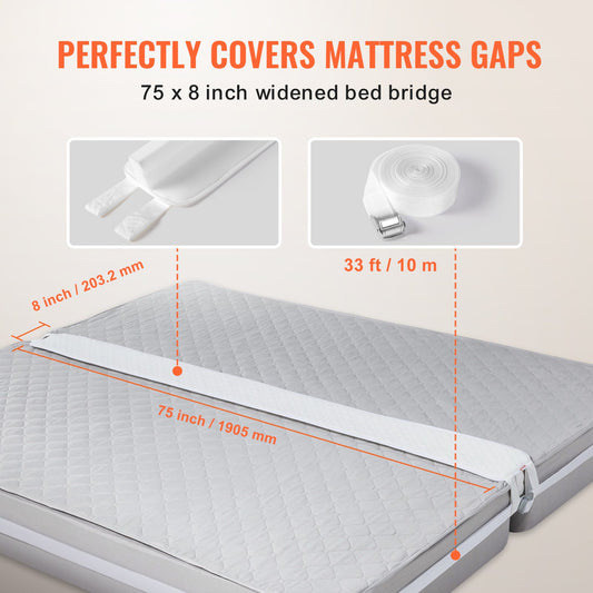 Ultimate Bed Bridge Converter Kit - Split King Gap Filler with Memory Foam and Metal Buckle Strap for Adjustable Mattress Connection