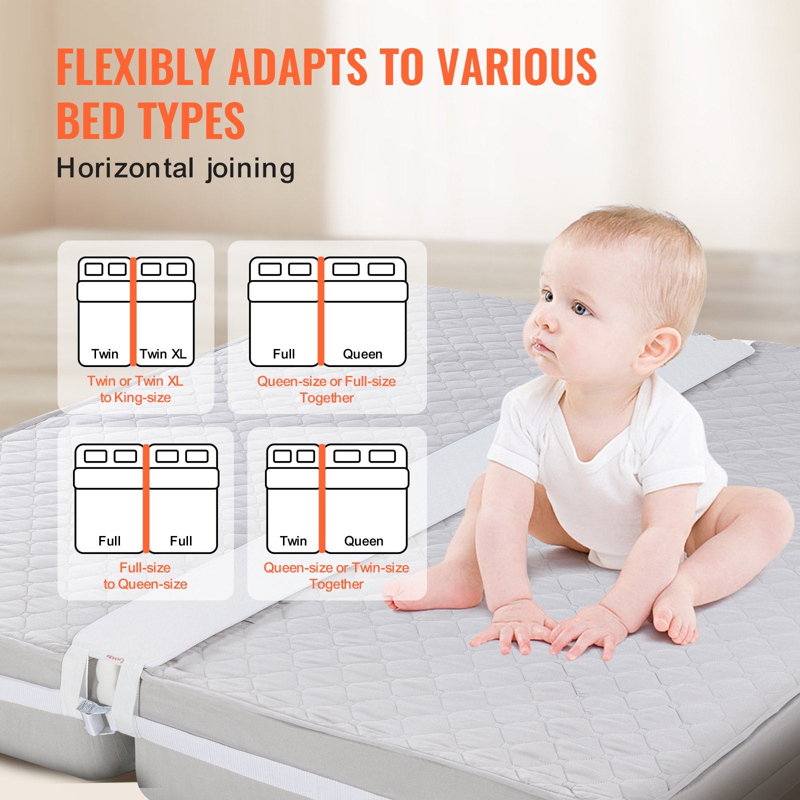 Ultimate Bed Bridge Converter Kit - Split King Gap Filler with Memory Foam and Metal Buckle Strap for Adjustable Mattress Connection