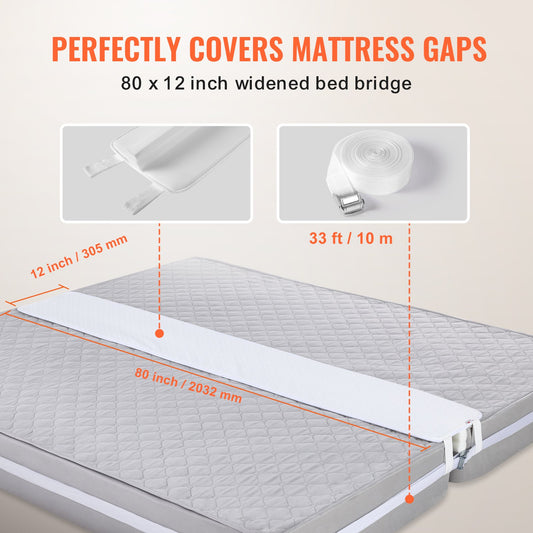 King Bed Bridge Converter Kit - Split King Gap Filler with Heavy Duty Strap, Adjustable Mattress Connector, Memory Foam, 80"x12"