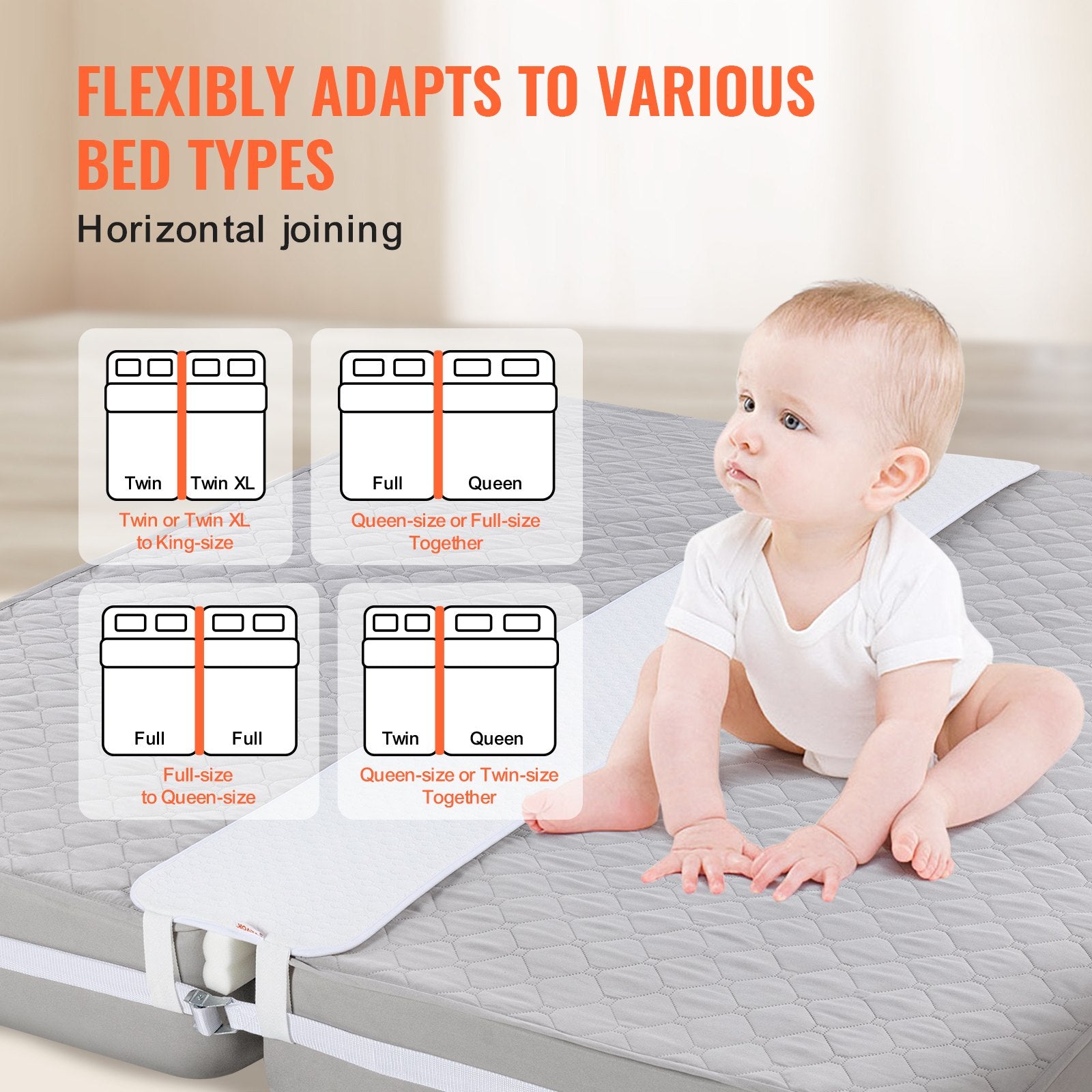 King Bed Bridge Converter Kit - Split King Gap Filler with Heavy Duty Strap, Adjustable Mattress Connector, Memory Foam, 80"x12"