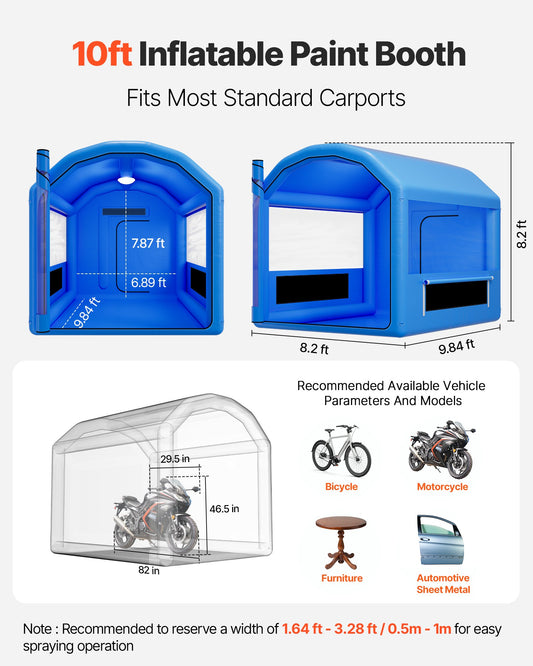 Compact Inflatable Paint Booth 9.84x8.2x8.2 ft with 550W Blower, Air Filter System, Round Roof for Bicycles, Motorcycles & Automotive Painting