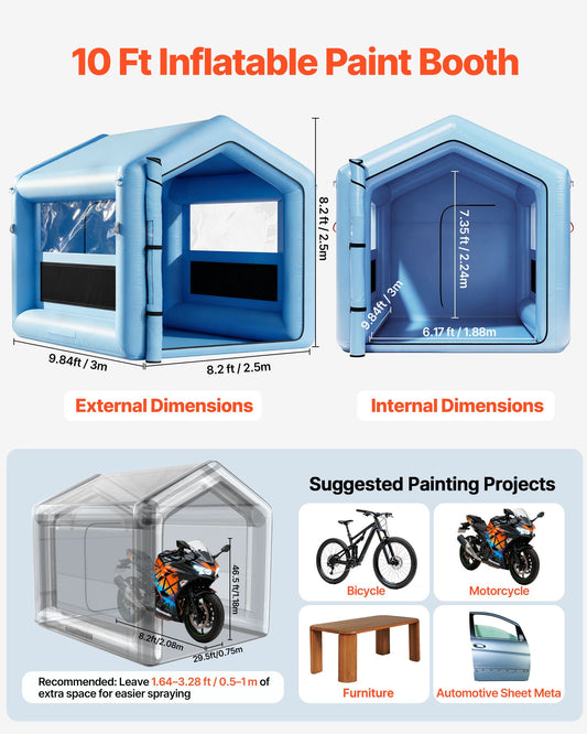 Compact Inflatable Paint Booth with 550W Blower, Air Filter, Triangular Roof – Ideal for Bicycle, Motorcycle, Car Painting, and More