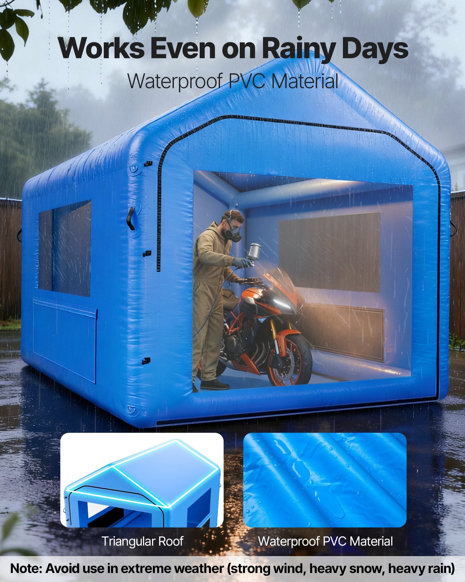 Enhanced Inflatable Paint Booth 13x10x9 ft for Bicycle, Motorcycle, Auto Painting with 750W Blower, Air Filter, Triangular Roof, PVC Windows