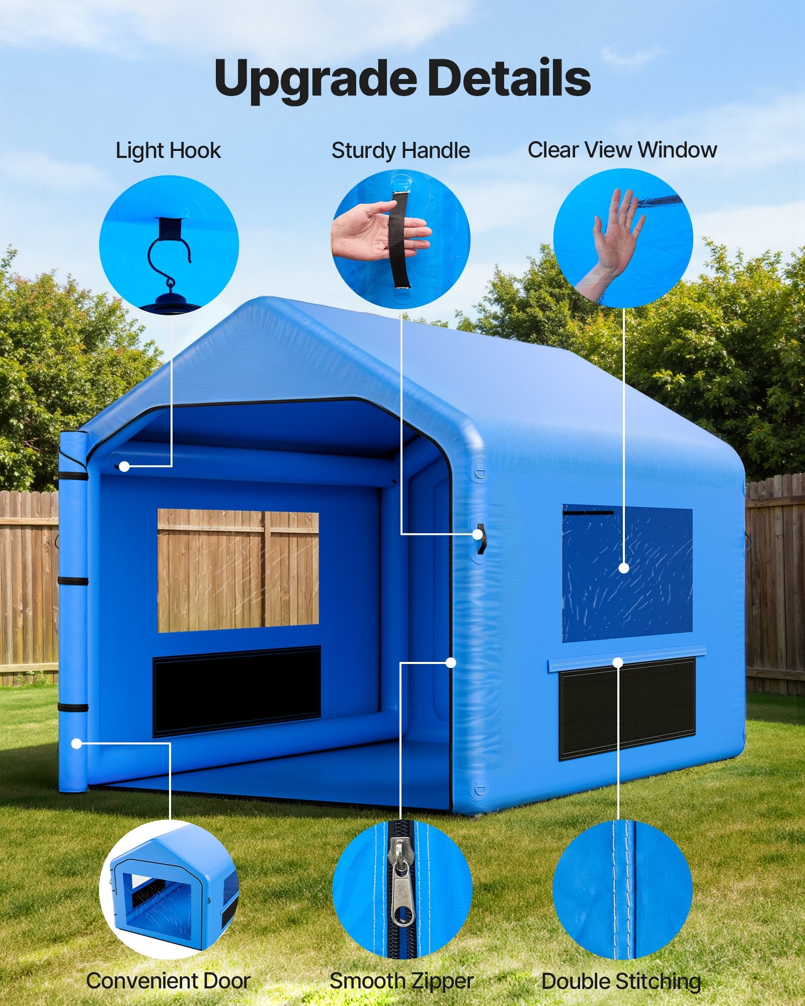 Enhanced Inflatable Paint Booth 13x10x9 ft for Bicycle, Motorcycle, Auto Painting with 750W Blower, Air Filter, Triangular Roof, PVC Windows