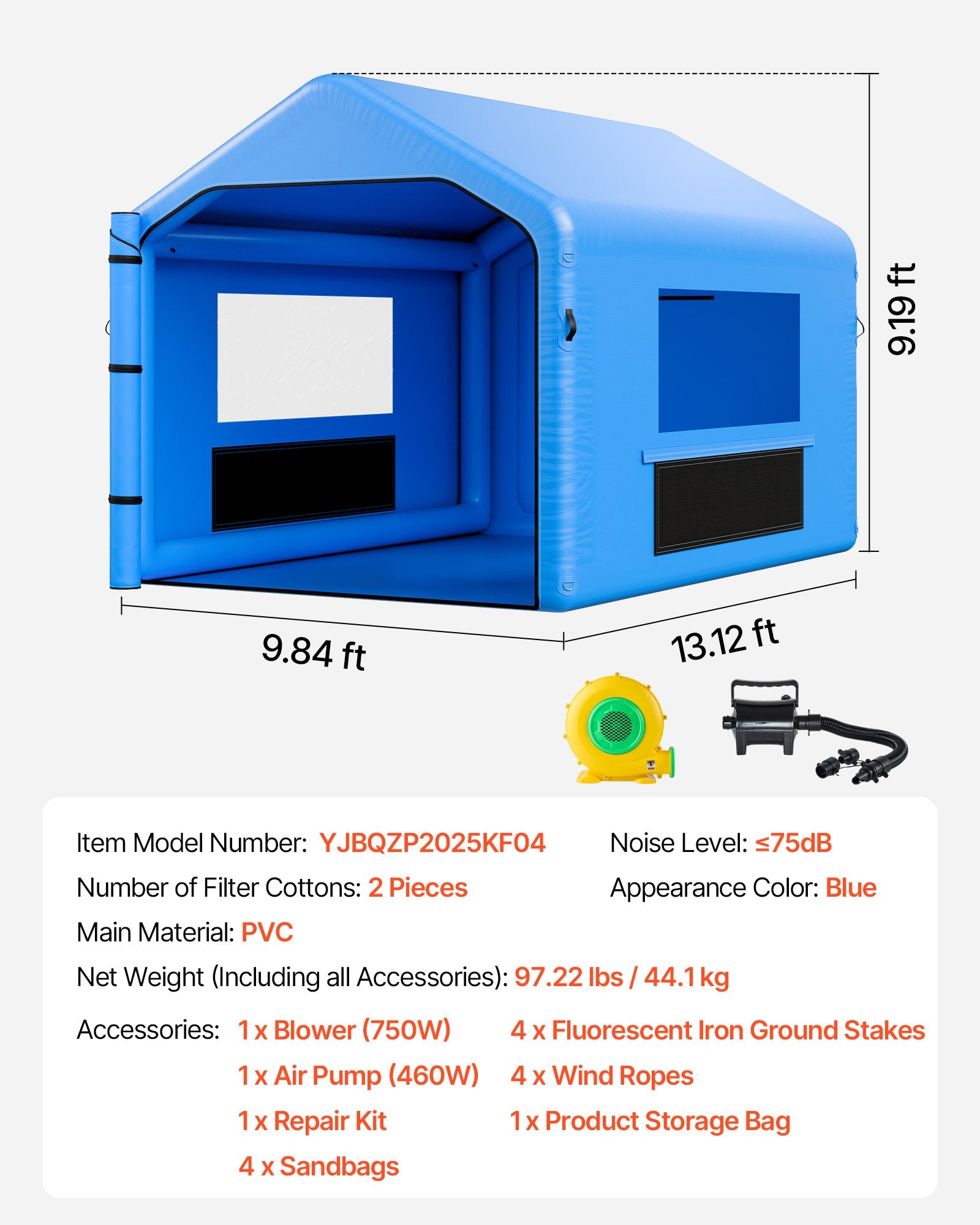 Enhanced Inflatable Paint Booth 13x10x9 ft for Bicycle, Motorcycle, Auto Painting with 750W Blower, Air Filter, Triangular Roof, PVC Windows