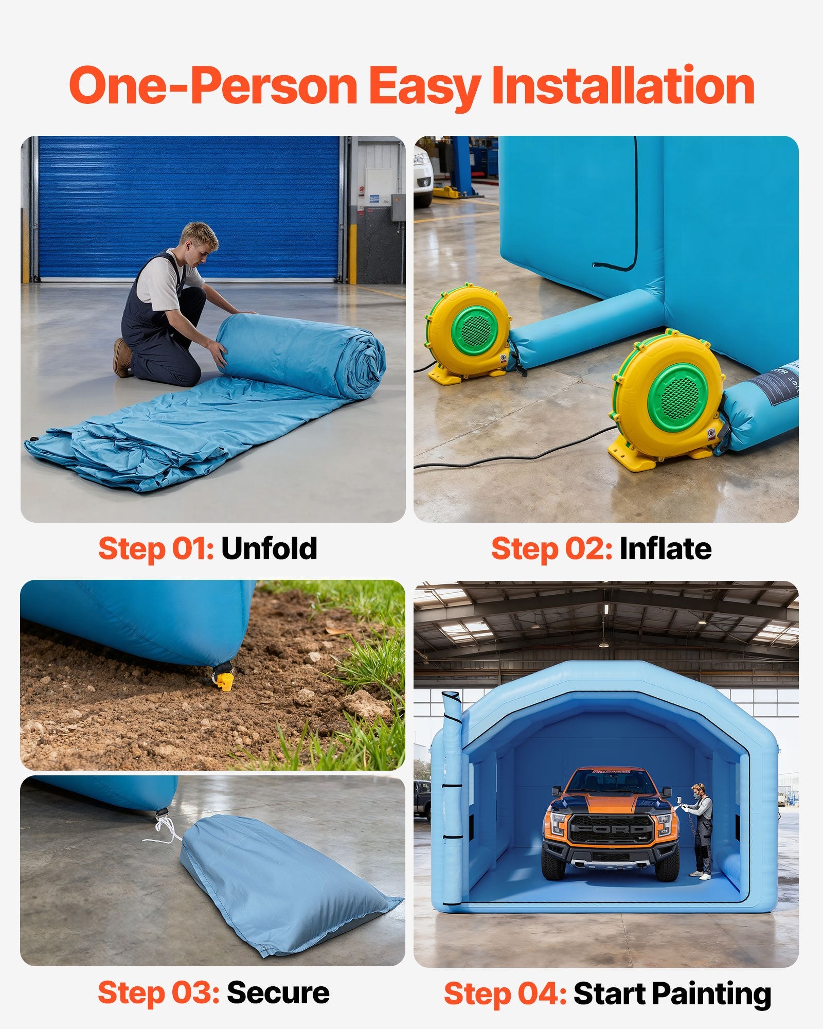Spacious Inflatable Paint Booth for Cars & Furniture | 32.81 x 19.69 x 13.12 ft Spray Tent with Dual Blowers, Air Filter & Clear PVC Windows