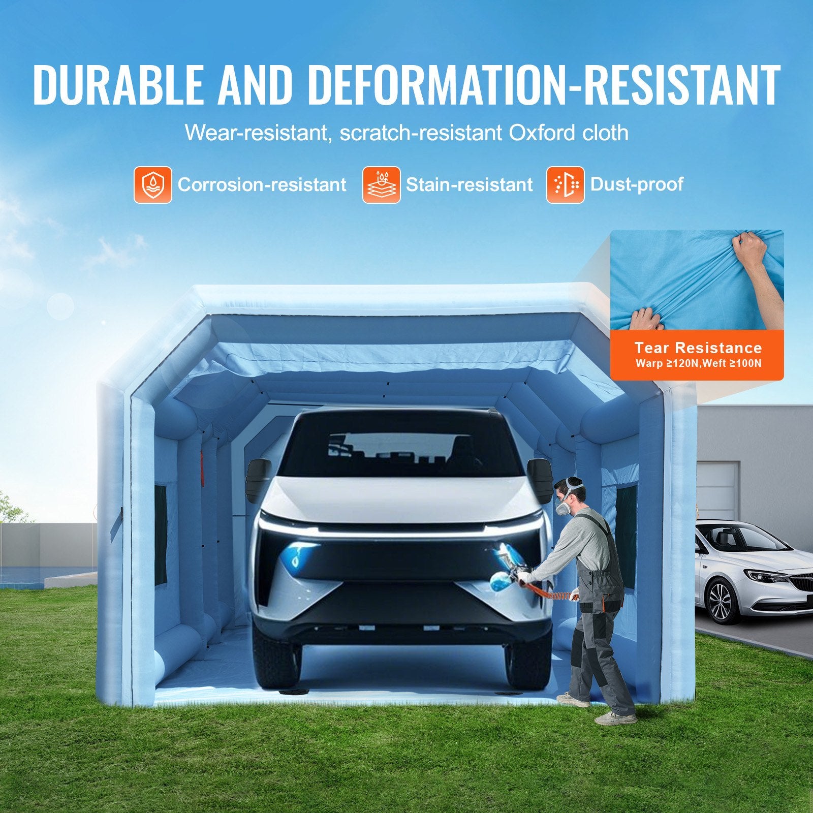 Spacious 32.8x21x14.8 ft Inflatable Spray Booth with Powerful 1100W+750W Blowers, Air Filter, Ideal for Large Vehicles and Machinery Painting