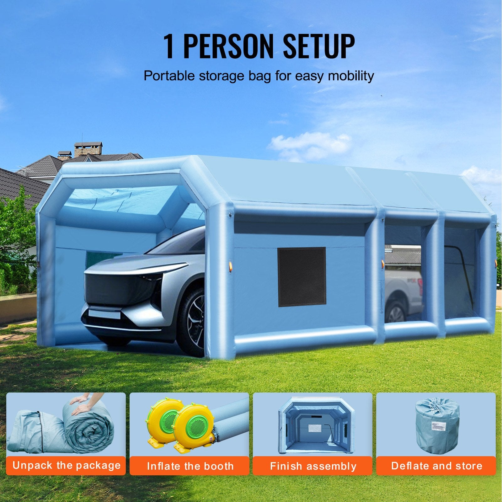 Spacious 32.8x21x14.8 ft Inflatable Spray Booth with Powerful 1100W+750W Blowers, Air Filter, Ideal for Large Vehicles and Machinery Painting