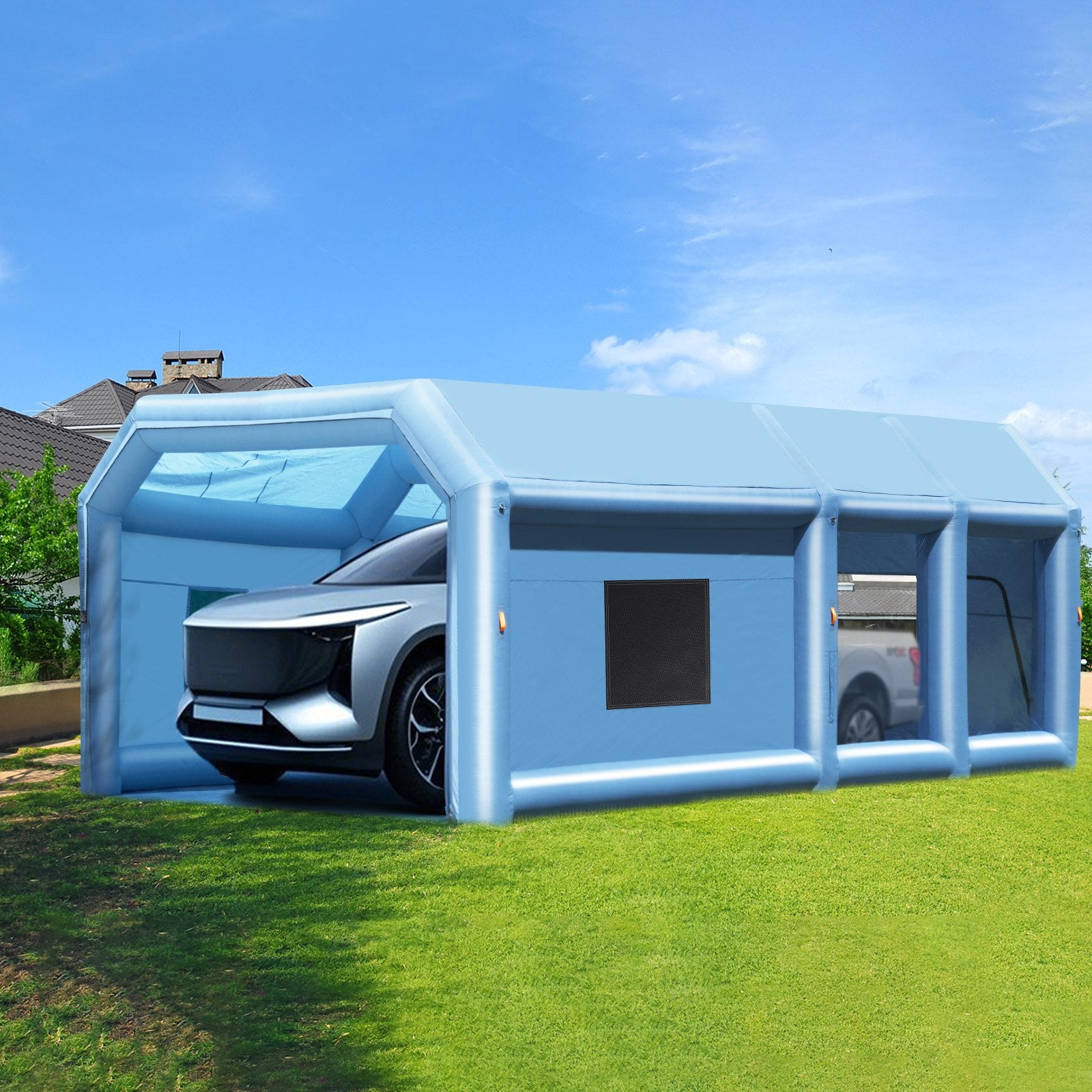 Spacious 32.8x21x14.8 ft Inflatable Spray Booth with Powerful 1100W+750W Blowers, Air Filter, Ideal for Large Vehicles and Machinery Painting