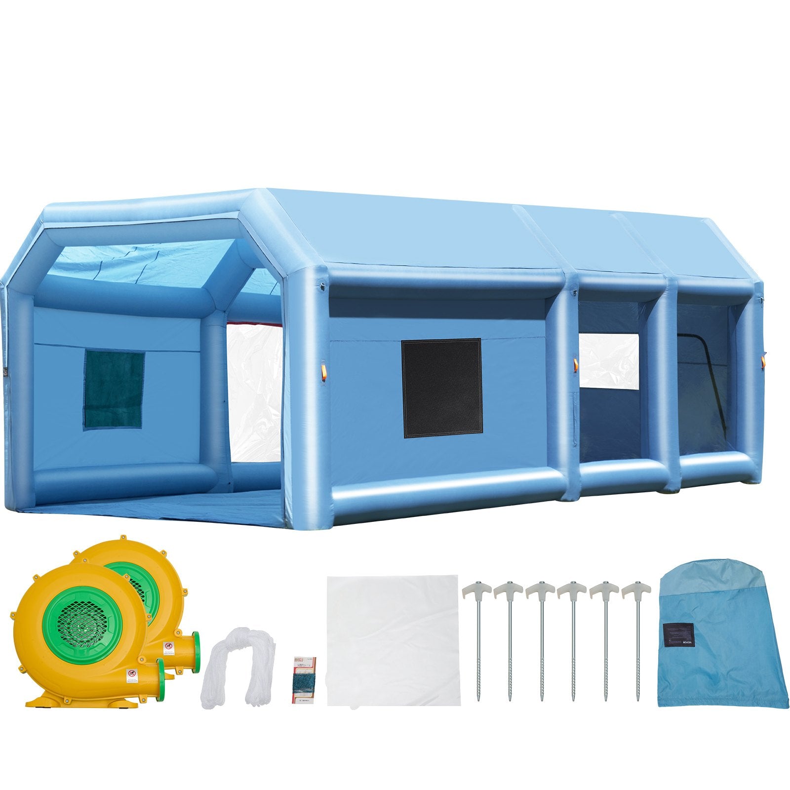 Spacious 32.8x21x14.8 ft Inflatable Spray Booth with Powerful 1100W+750W Blowers, Air Filter, Ideal for Large Vehicles and Machinery Painting