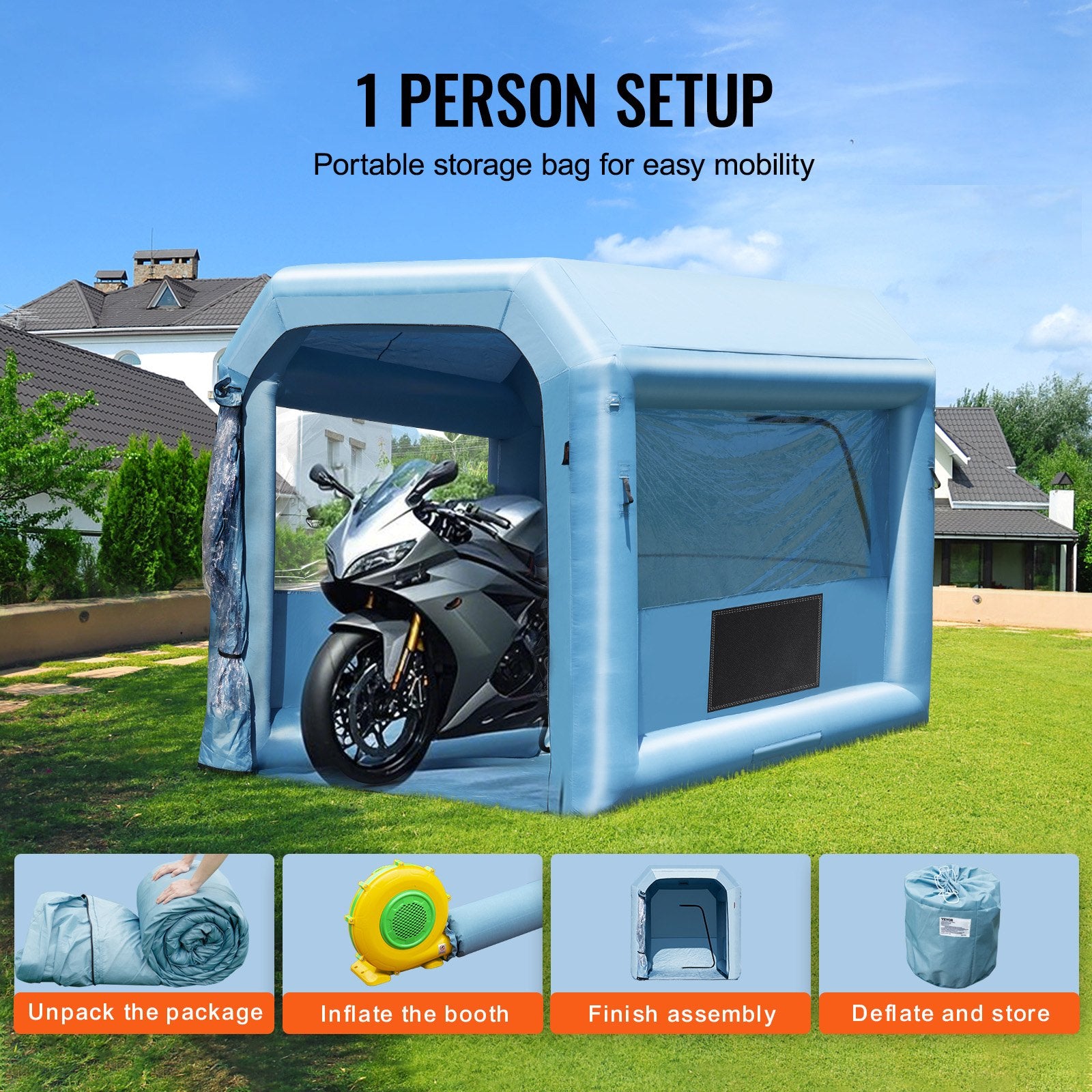 Compact Inflatable Paint Booth with Powerful 550W Blower and Air Filter - Perfect for Motorcycles, Bicycles, and Small Furniture Painting