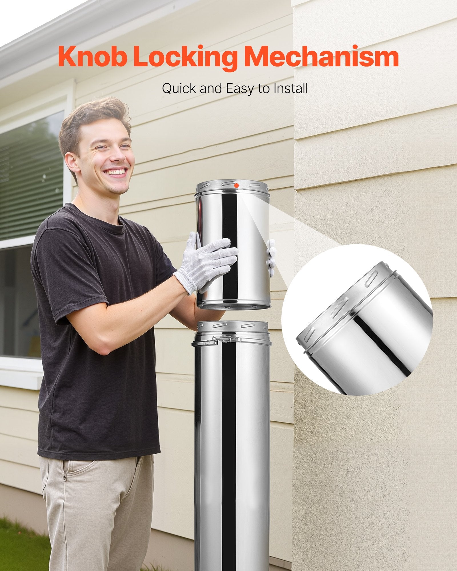 Premium Stainless Steel Double Wall Chimney Pipe, 6 x 36 Inch, Easy Install, Thick Insulation for Stove, Indoor Outdoor Use, Weatherproof, Silver