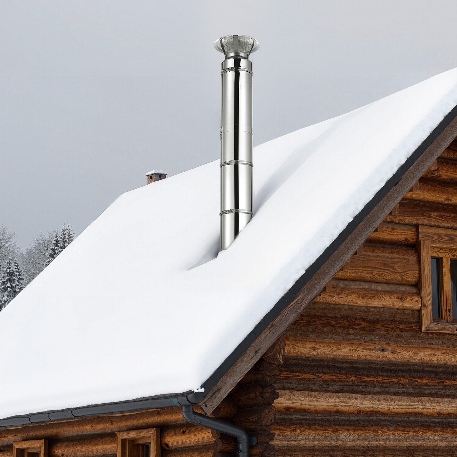 6x48 Inch Stainless Steel Double Wall Chimney Pipe, Easy Install, Thick Insulation, Indoor Outdoor Stove Use, Heat-Resistant, Silver