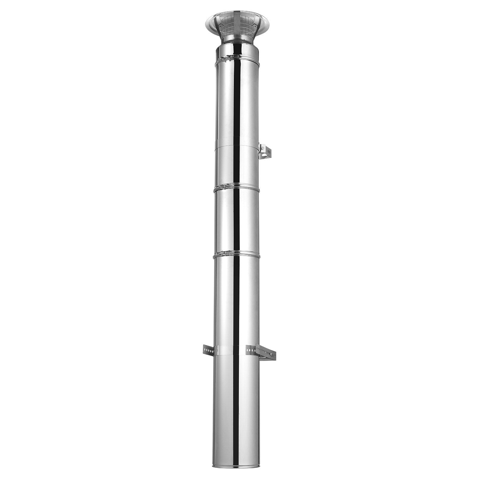6x48 Inch Stainless Steel Double Wall Chimney Pipe, Easy Install, Thick Insulation, Indoor Outdoor Stove Use, Heat-Resistant, Silver