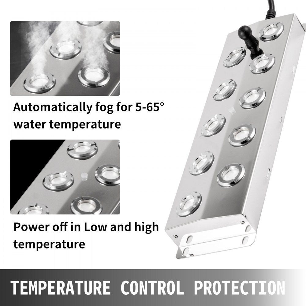 VEVOR Mist Maker 10 Head Ultrasonic Mist Fogger with Waterproof Power Supply Ultrasonic Fogger Humidifier Stainless Steel Pond Mister Fogger 5kg/h Ultrasonic Mist Humidifier for Gardening and Pond